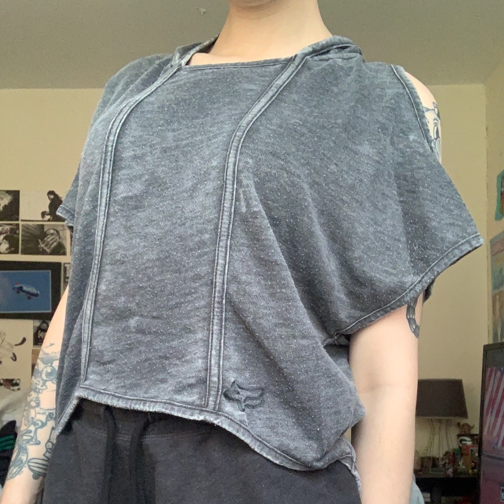 FOX Oversized Hooded Off Shoulder Shirt- XS
